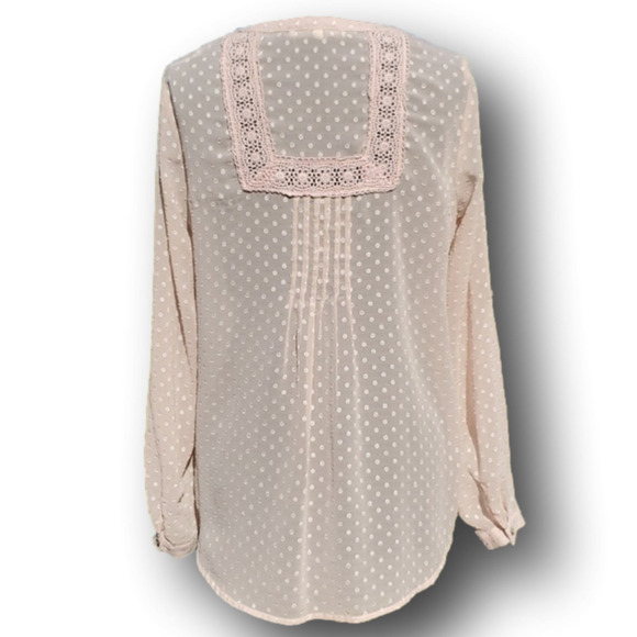 Daniel Rainn Dusty Rose Swiss Dot Crochet Bib Sheer Top Size Small - Picture 7 of 15